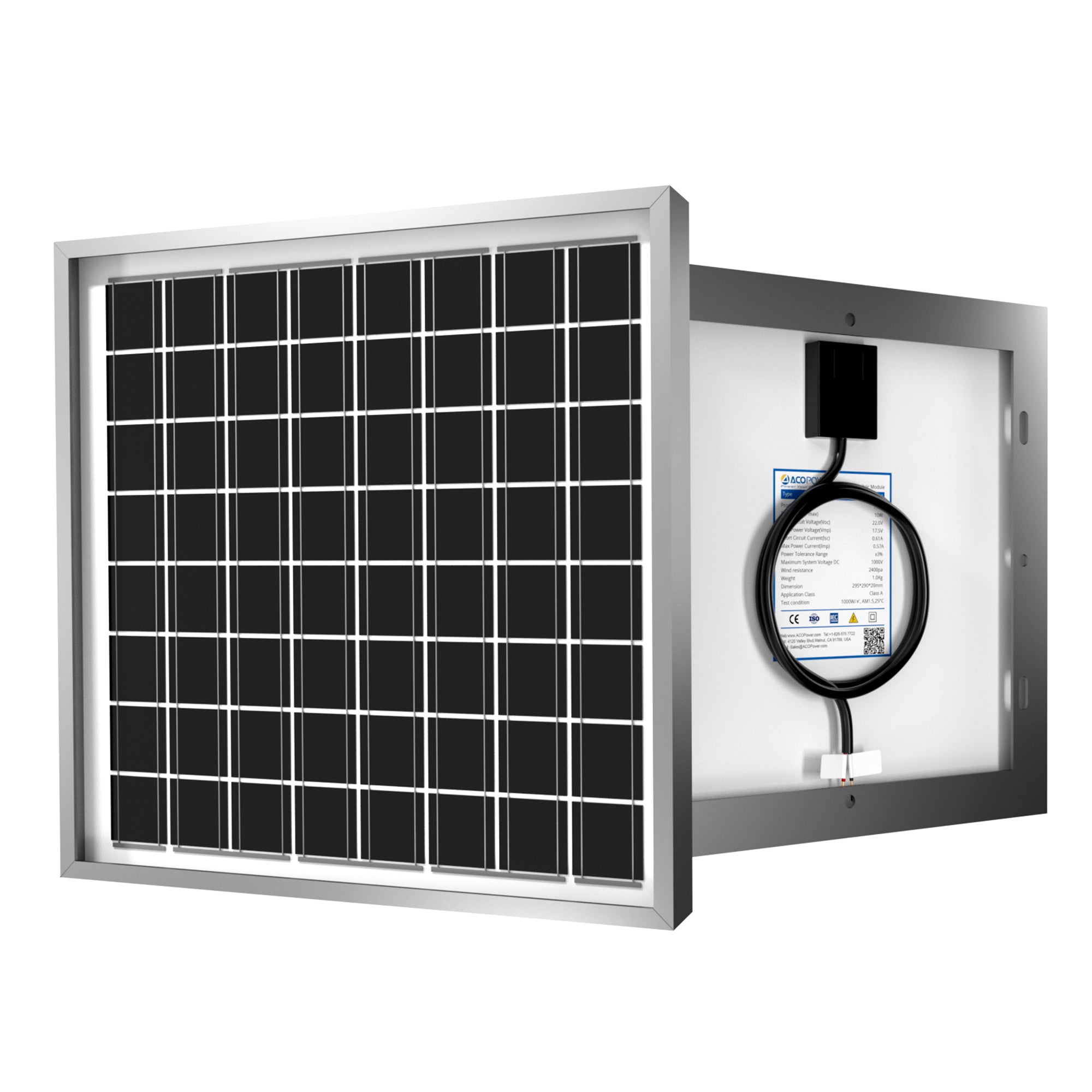 ACOPOWER 10W 24V High Efficiency Monocrystalline Solar Panel