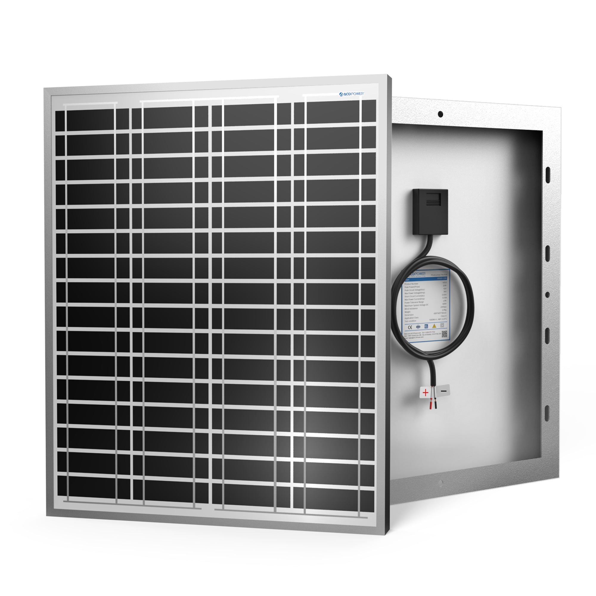 ACOPOWER 20W 24V High Efficiency Monocrystalline Solar Panel
