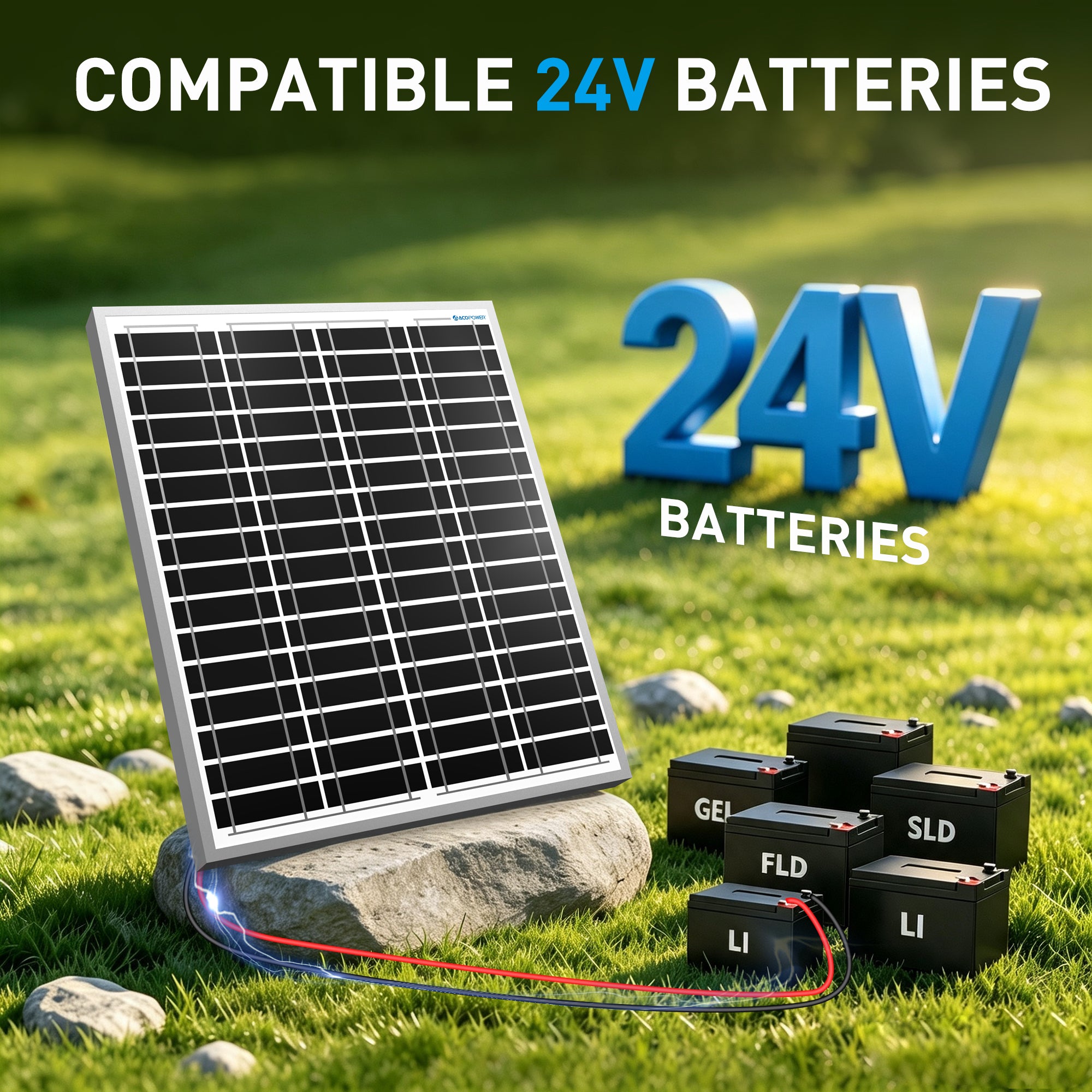 ACOPOWER 20W 24V High Efficiency Monocrystalline Solar Panel