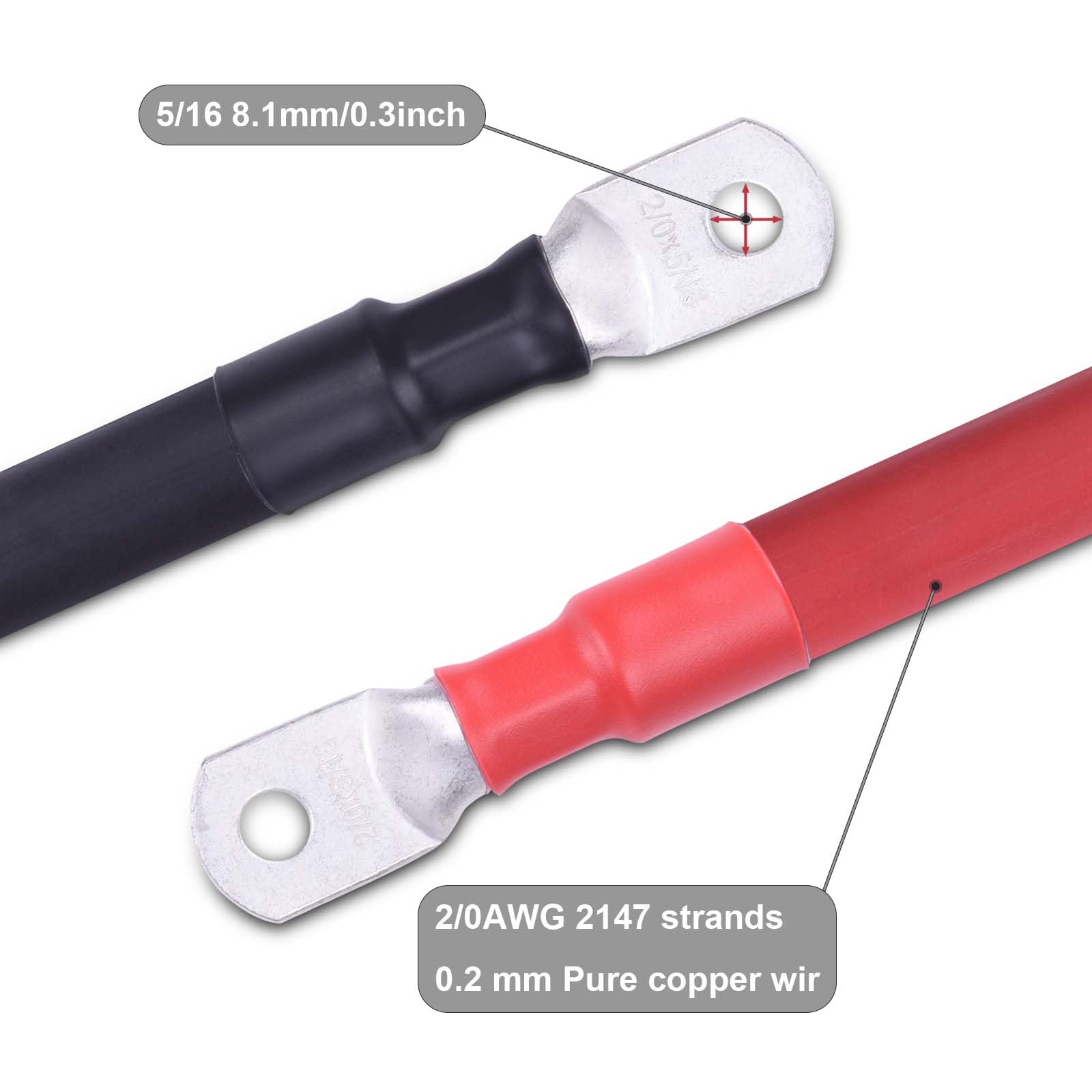 ACOPOWER 2/0 AWG Flexible Battery Cable with 5/16" Terminals