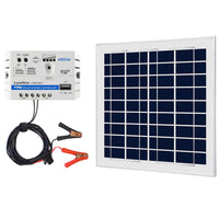 ACOPOWER 15W 12V Solar Charger Kit, 5A Charge Controller with Alligator Clips - acopower