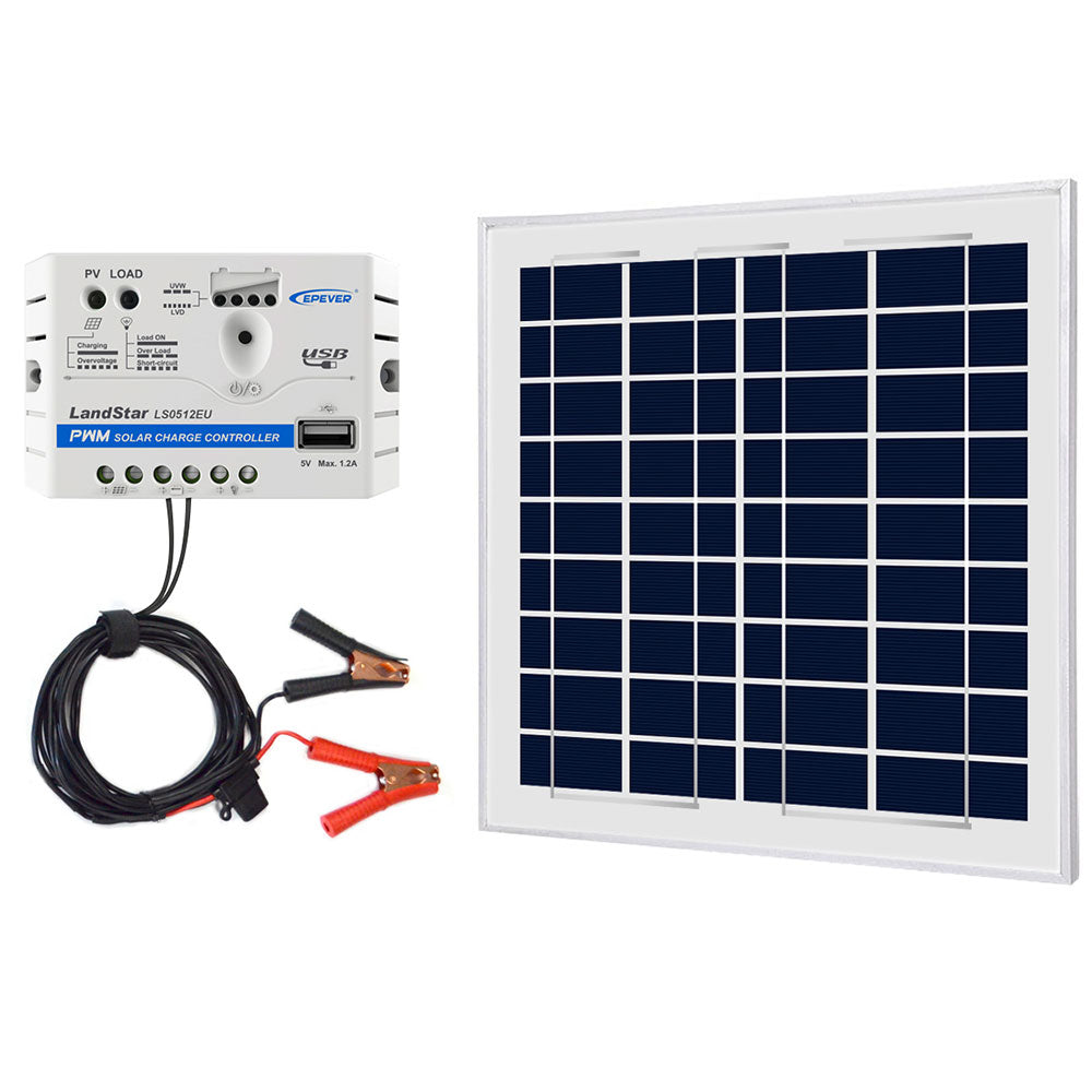 ACOPOWER 15W 12V Solar Charger Kit, 5A Charge Controller with Alligator Clips - acopower