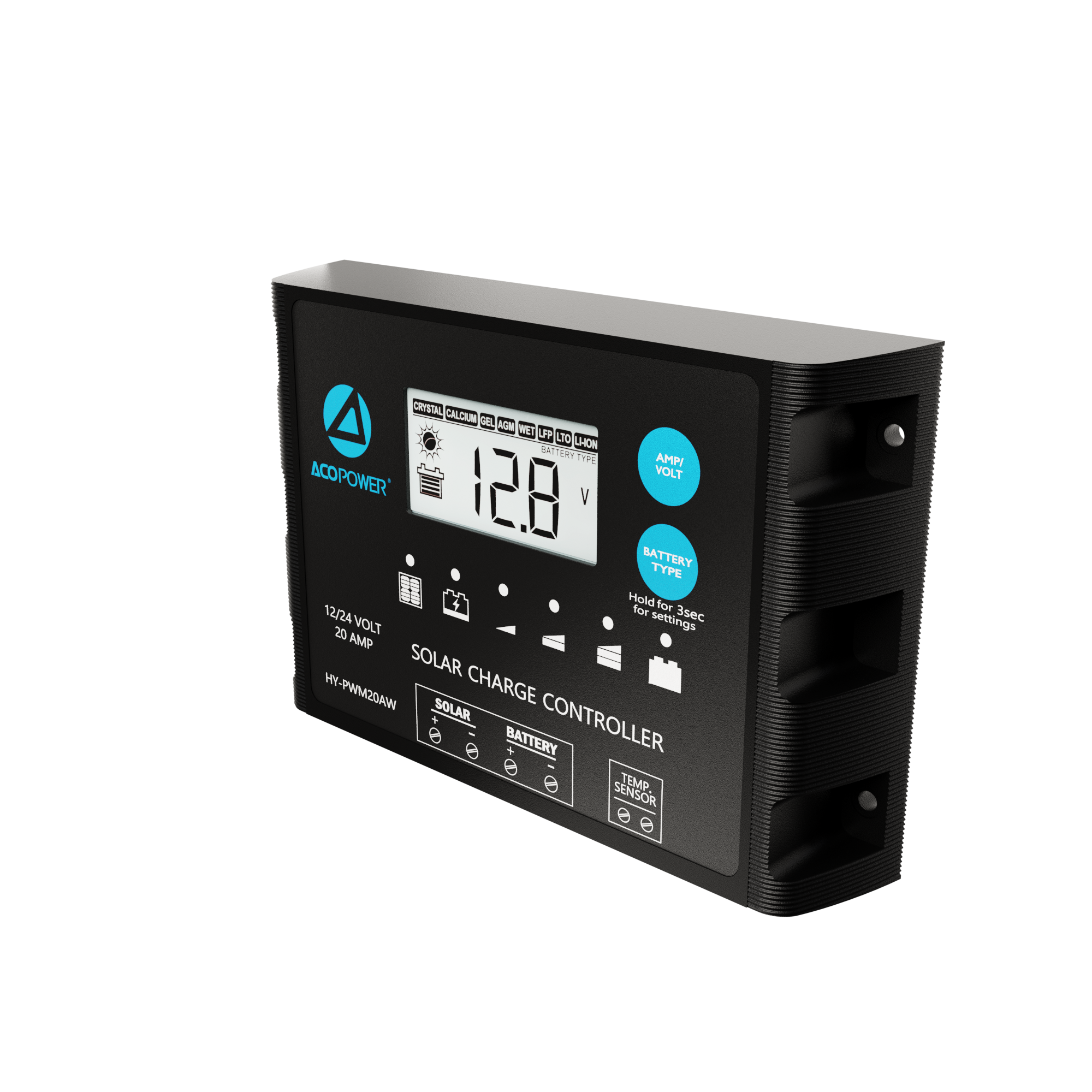 ACOPOWER 20A ProteusX Waterproof PWM Solar Charge Controller with Alligator Clips and MC4 Connectors