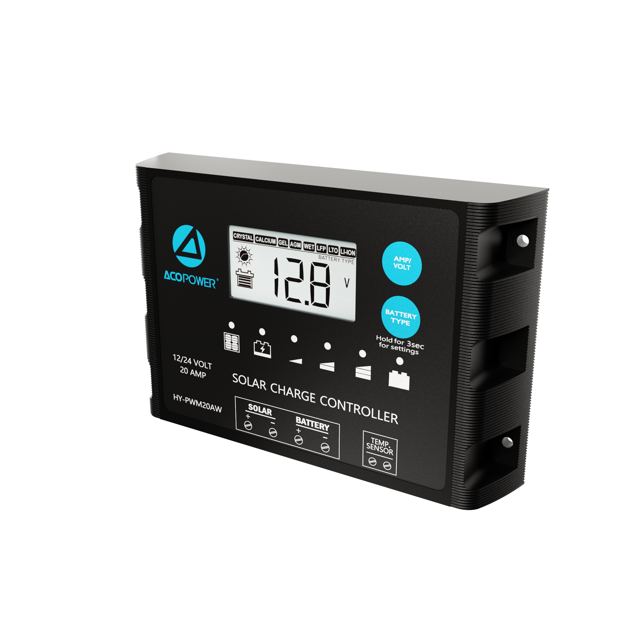 ACOPOWER 20A ProteusX Waterproof PWM Solar Charge Controller with Alligator Clips and MC4 Connectors