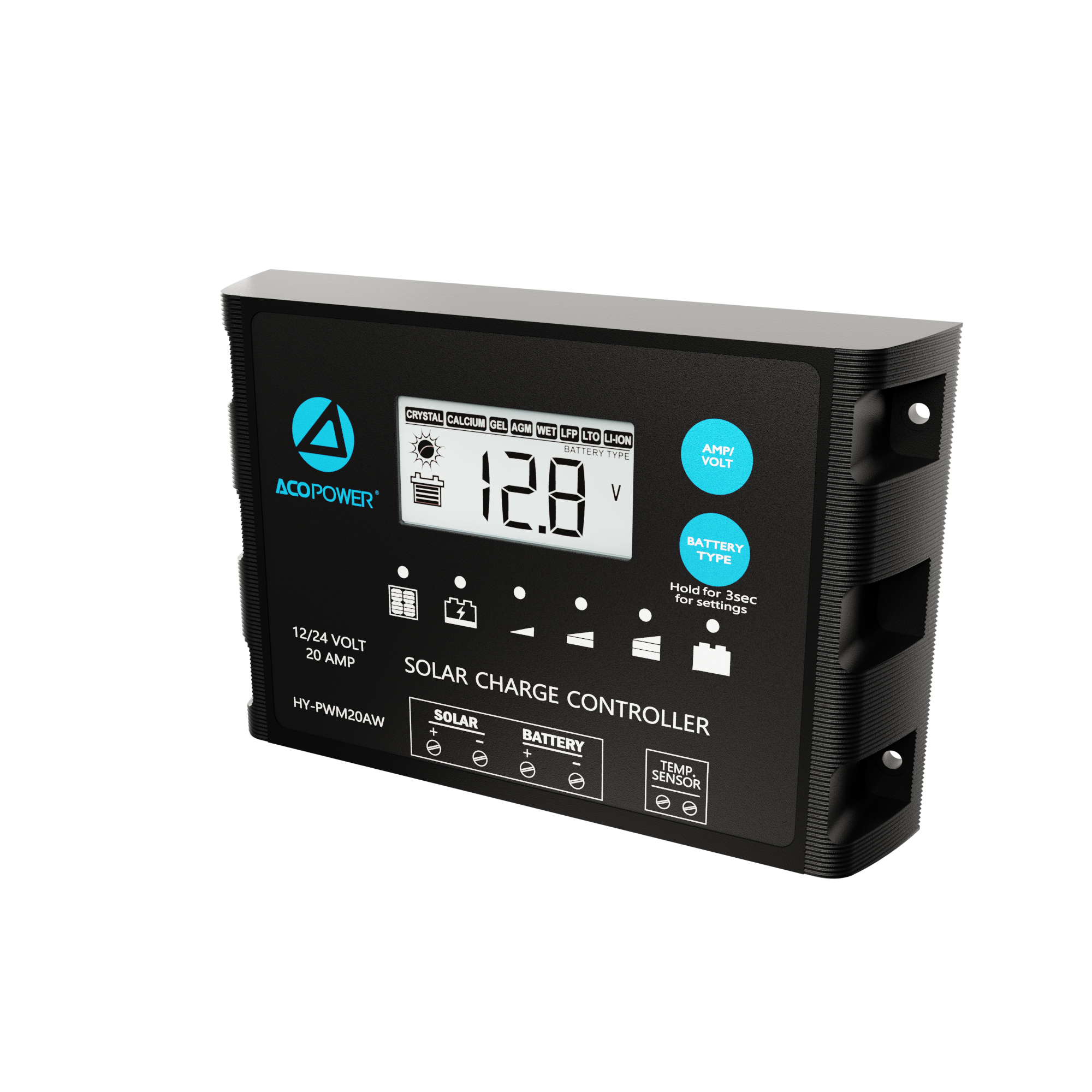 ACOPOWER 20A ProteusX Waterproof PWM Solar Charge Controller with Alligator Clips and MC4 Connectors