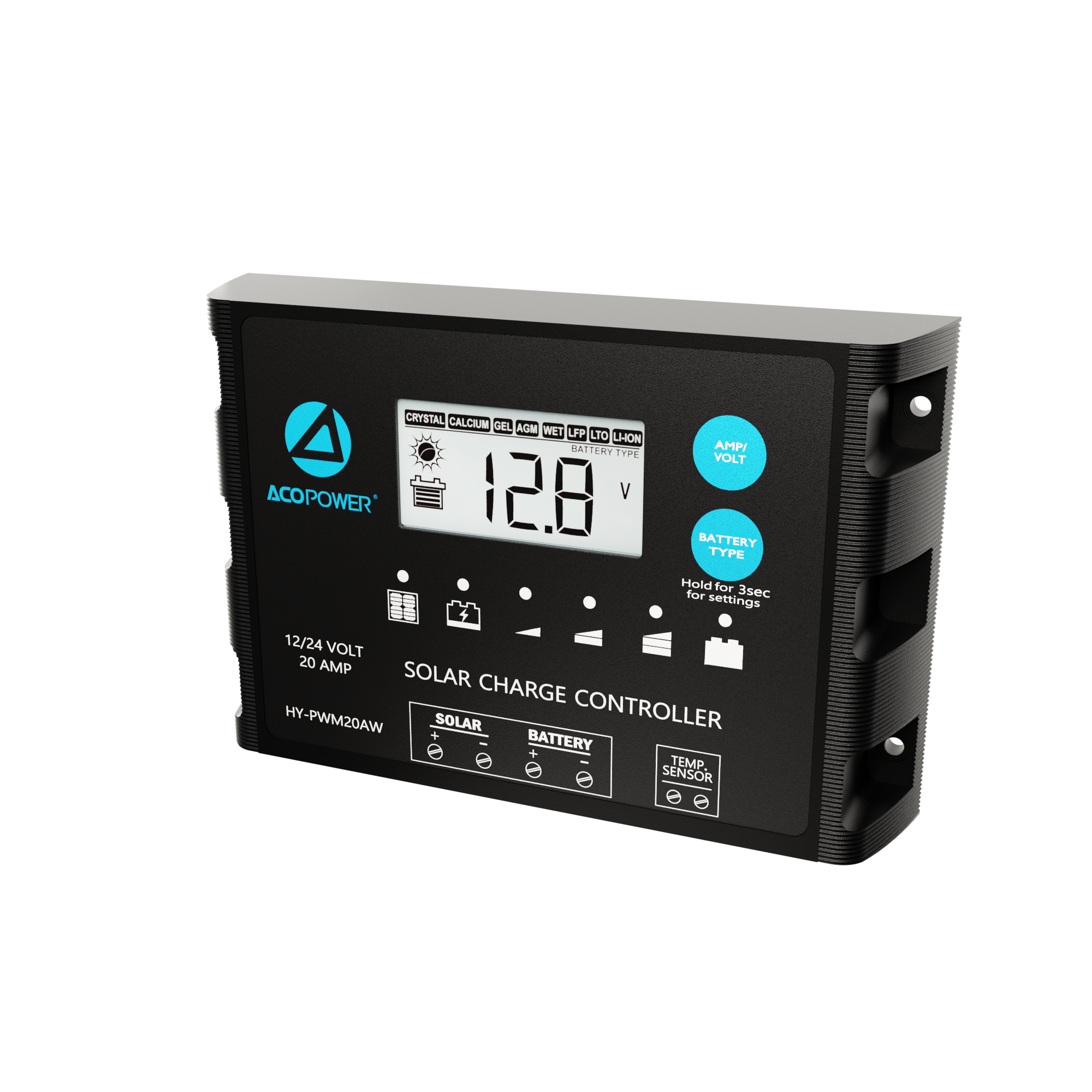 ACOPOWER 20A ProteusX Waterproof PWM Solar Charge Controller with Alligator Clips and MC4 Connectors