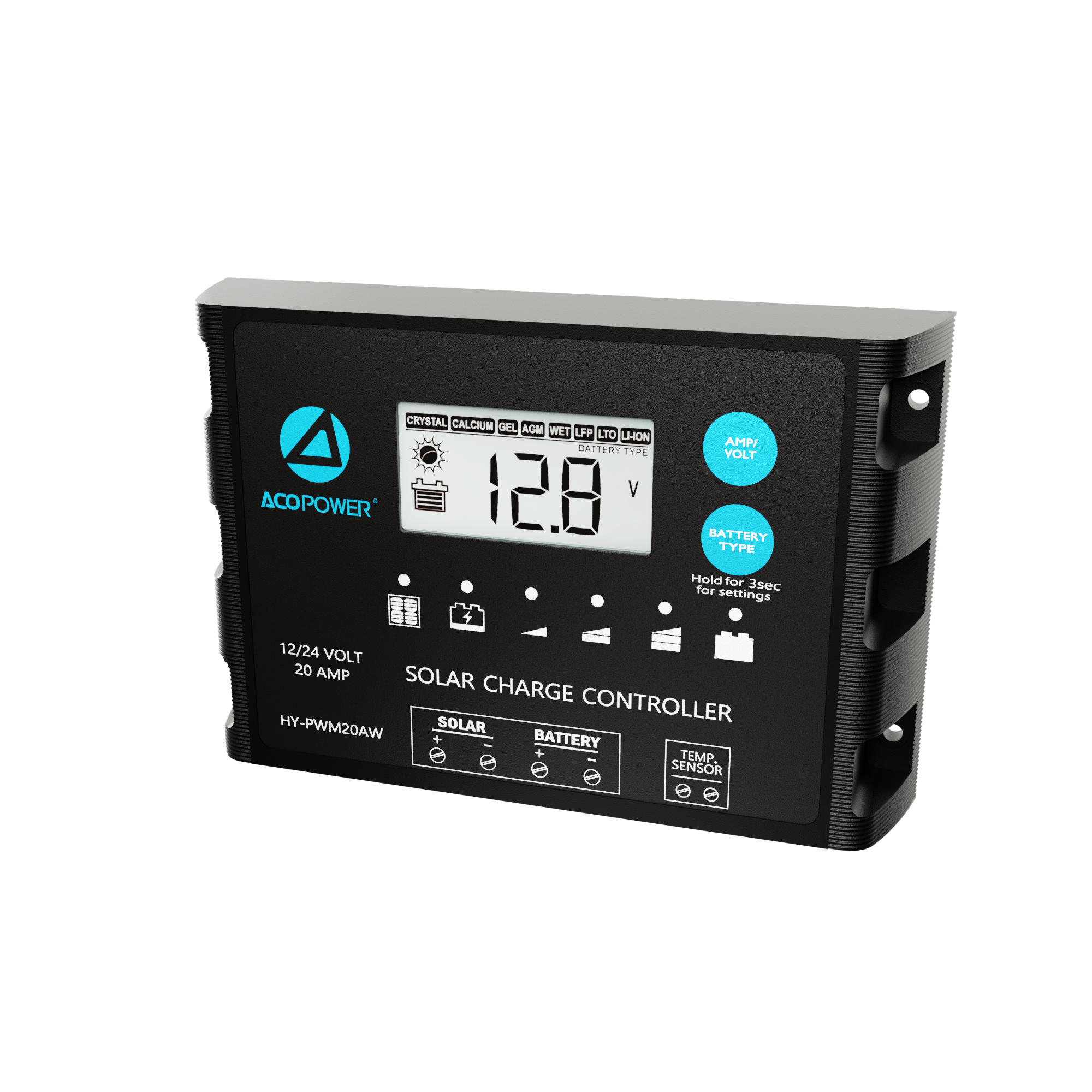 ACOPOWER 20A ProteusX Waterproof PWM Solar Charge Controller with Alligator Clips and MC4 Connectors