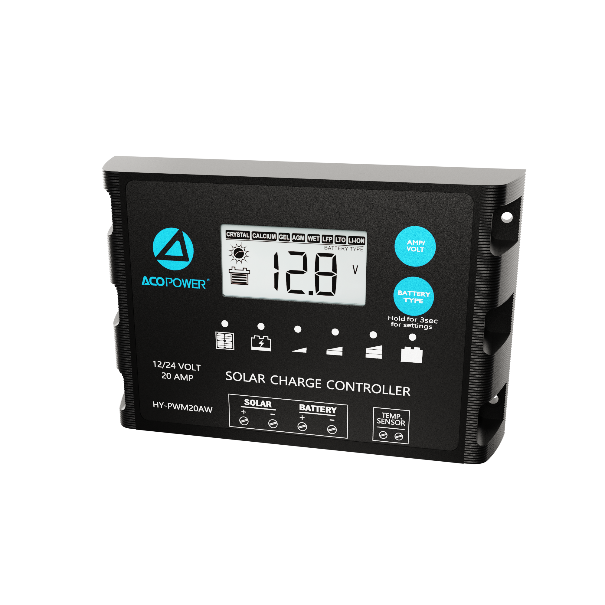 ACOPOWER 20A ProteusX Waterproof PWM Solar Charge Controller with Alligator Clips and MC4 Connectors