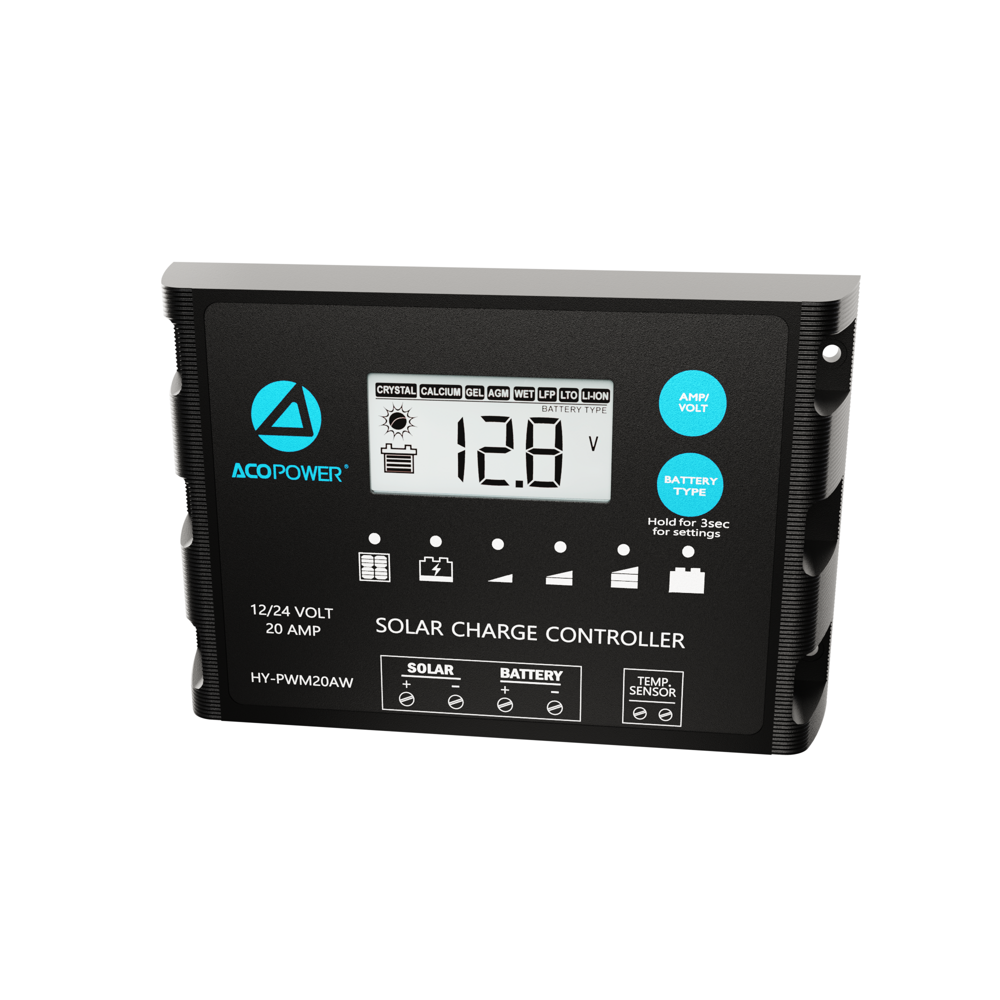 ACOPOWER 20A ProteusX Waterproof PWM Solar Charge Controller with Alligator Clips and MC4 Connectors