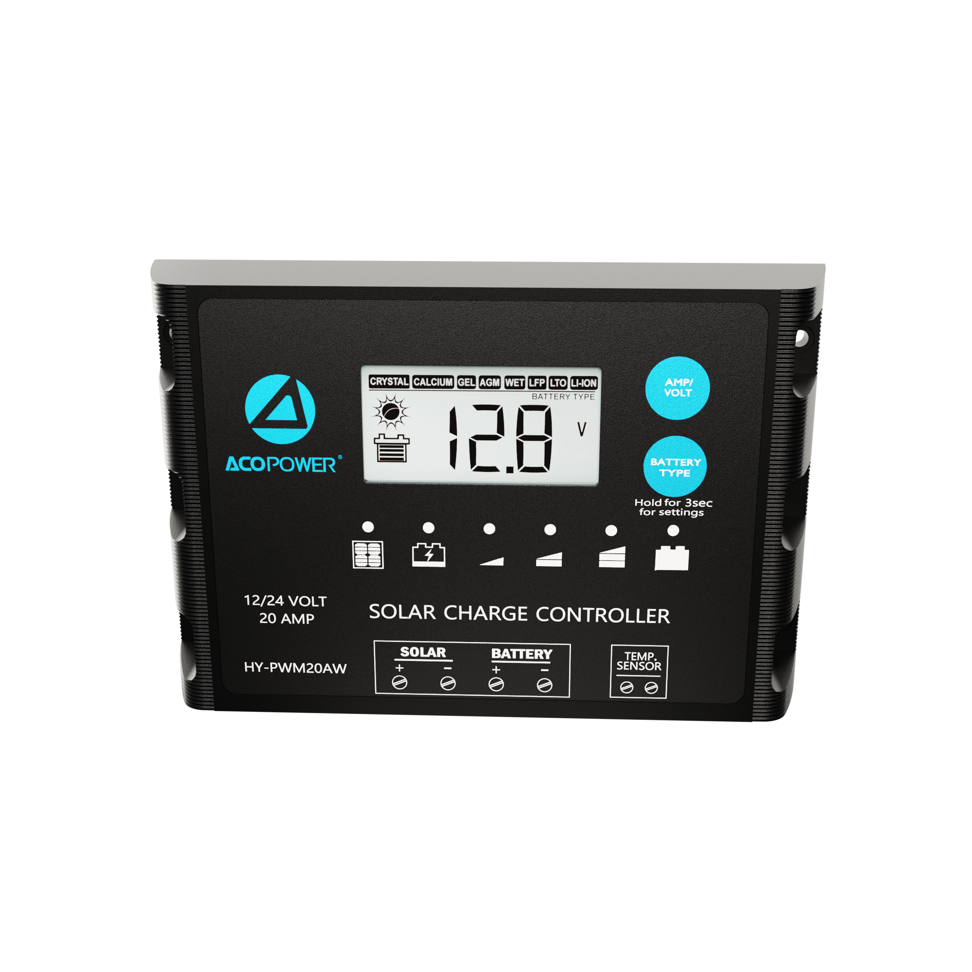 ACOPOWER 20A ProteusX Waterproof PWM Solar Charge Controller with Alligator Clips and MC4 Connectors