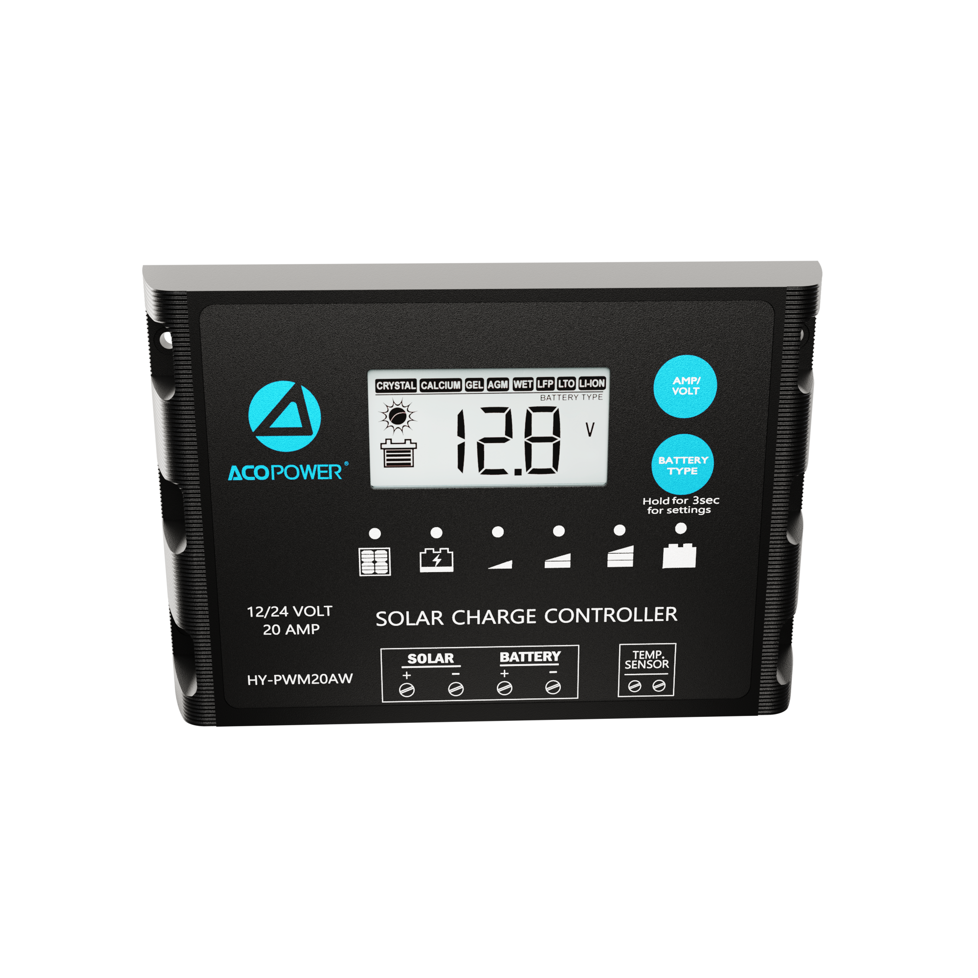 ACOPOWER 20A ProteusX Waterproof PWM Solar Charge Controller with Alligator Clips and MC4 Connectors