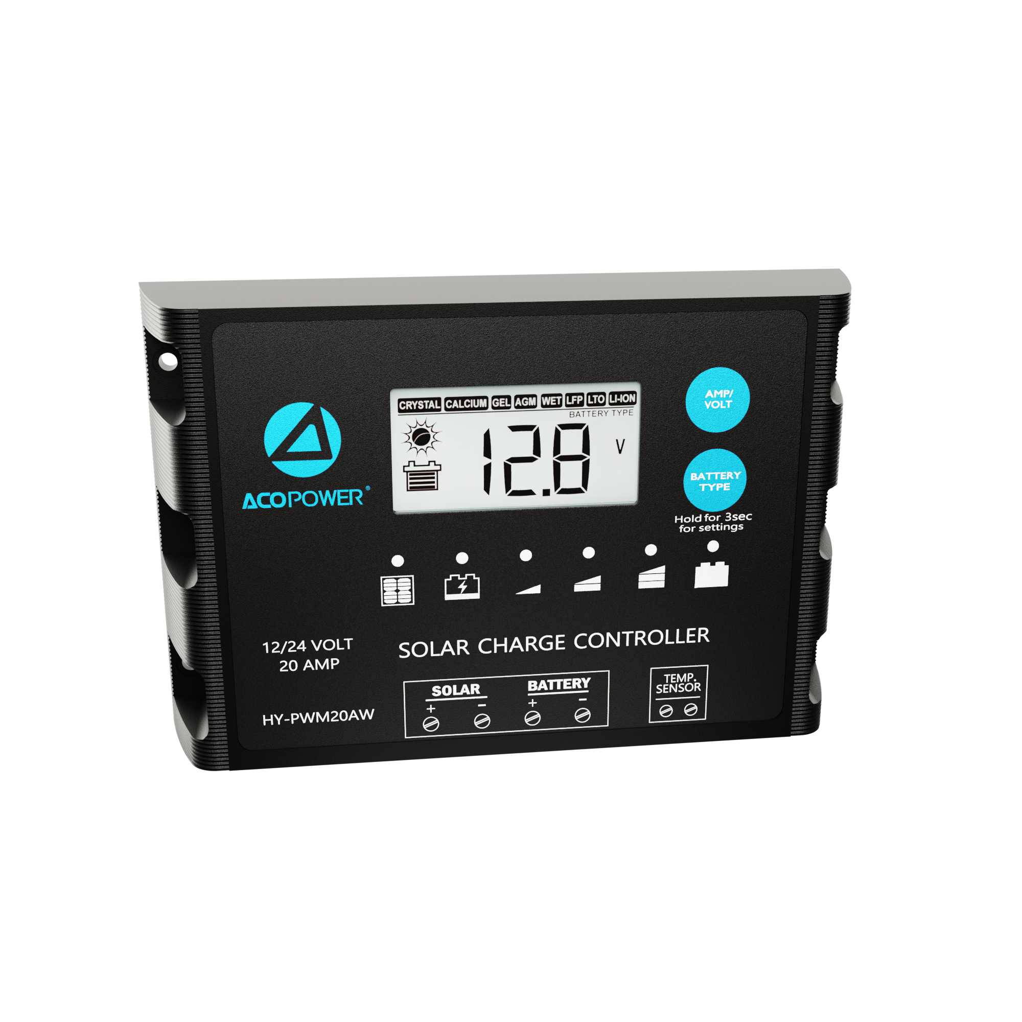 ACOPOWER 20A ProteusX Waterproof PWM Solar Charge Controller with Alligator Clips and MC4 Connectors