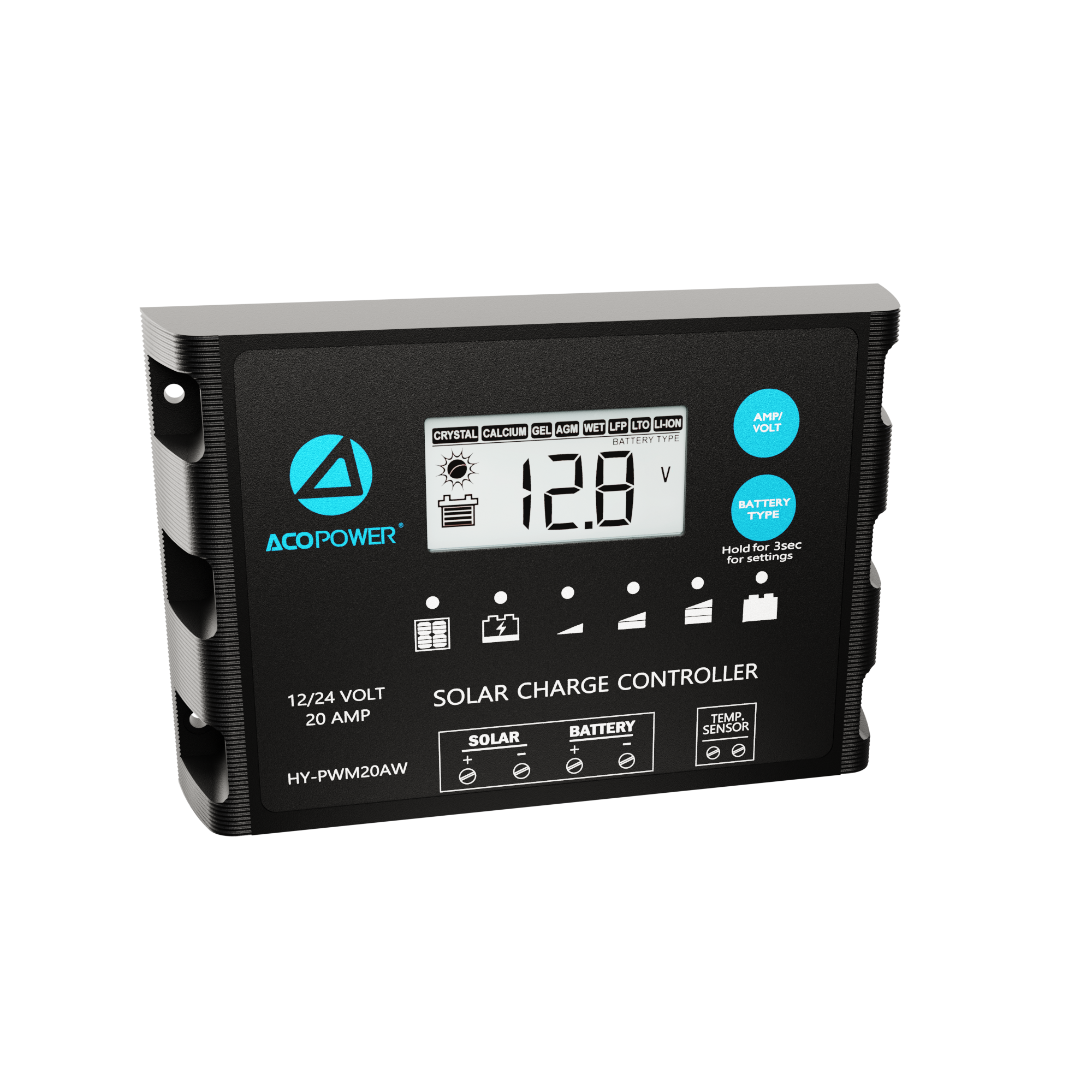 ACOPOWER 20A ProteusX Waterproof PWM Solar Charge Controller with Alligator Clips and MC4 Connectors