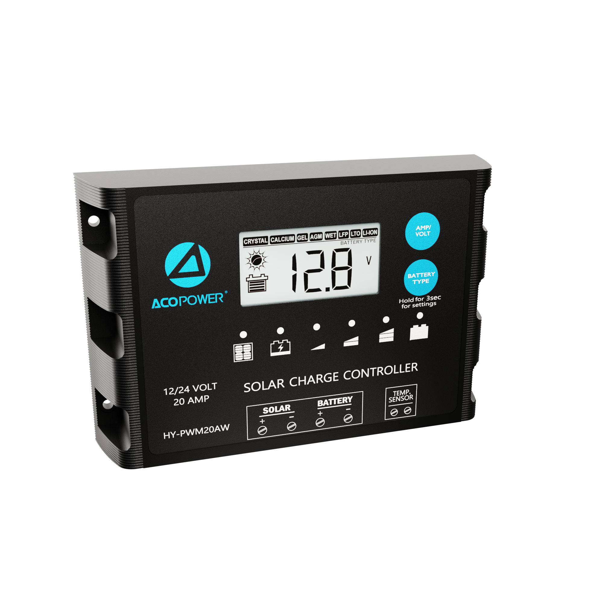 ACOPOWER 20A ProteusX Waterproof PWM Solar Charge Controller with Alligator Clips and MC4 Connectors