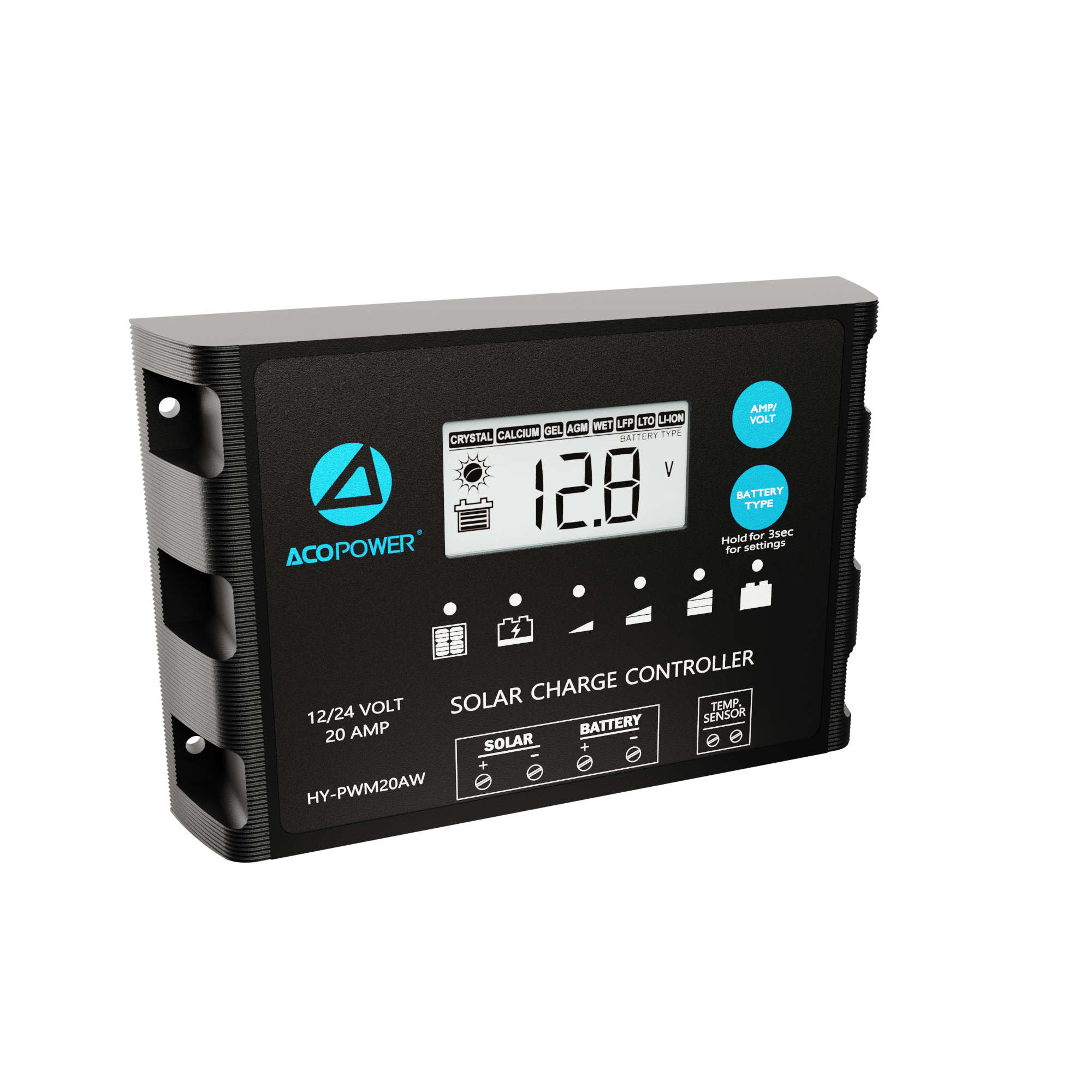 ACOPOWER 20A ProteusX Waterproof PWM Solar Charge Controller with Alligator Clips and MC4 Connectors