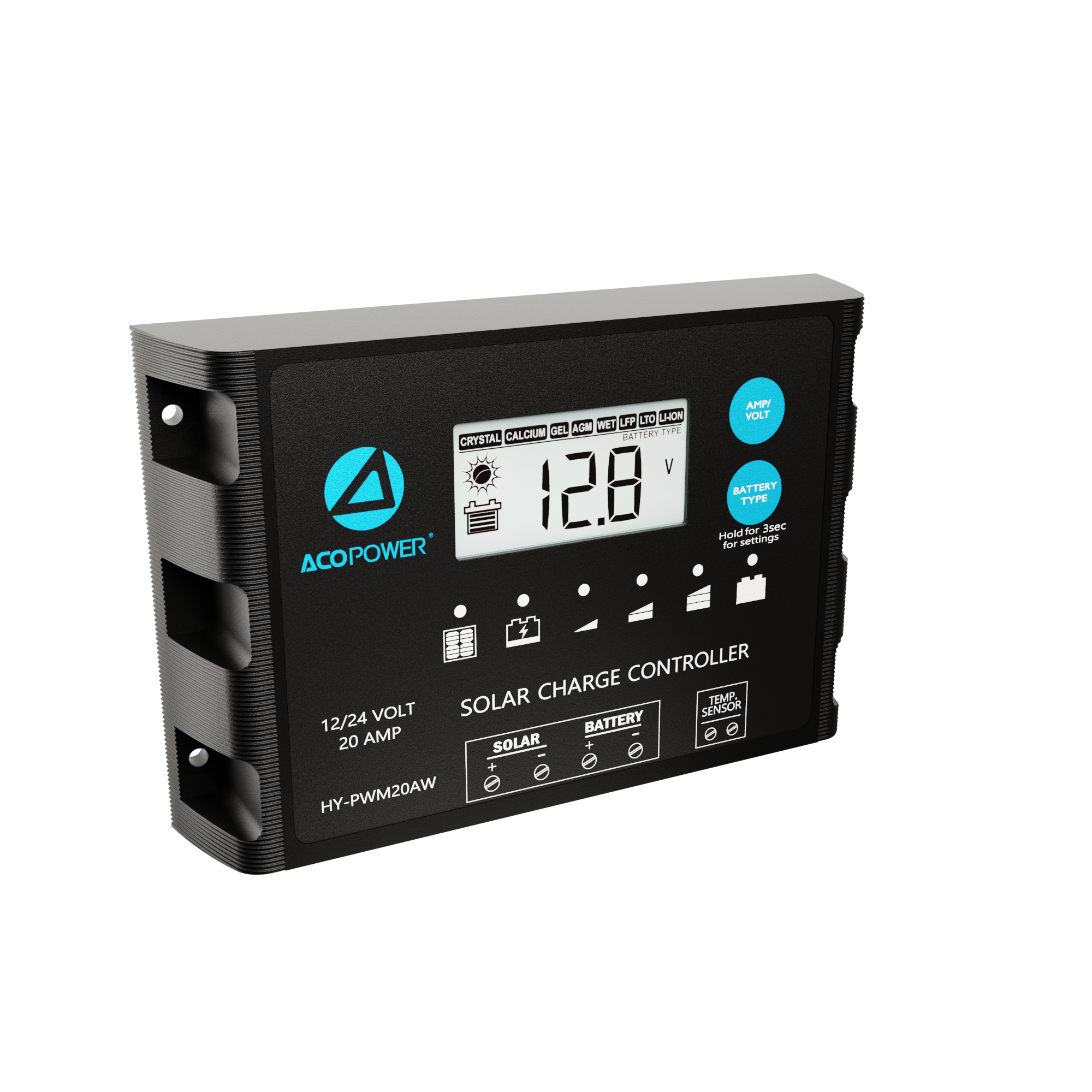 ACOPOWER 20A ProteusX Waterproof PWM Solar Charge Controller with Alligator Clips and MC4 Connectors