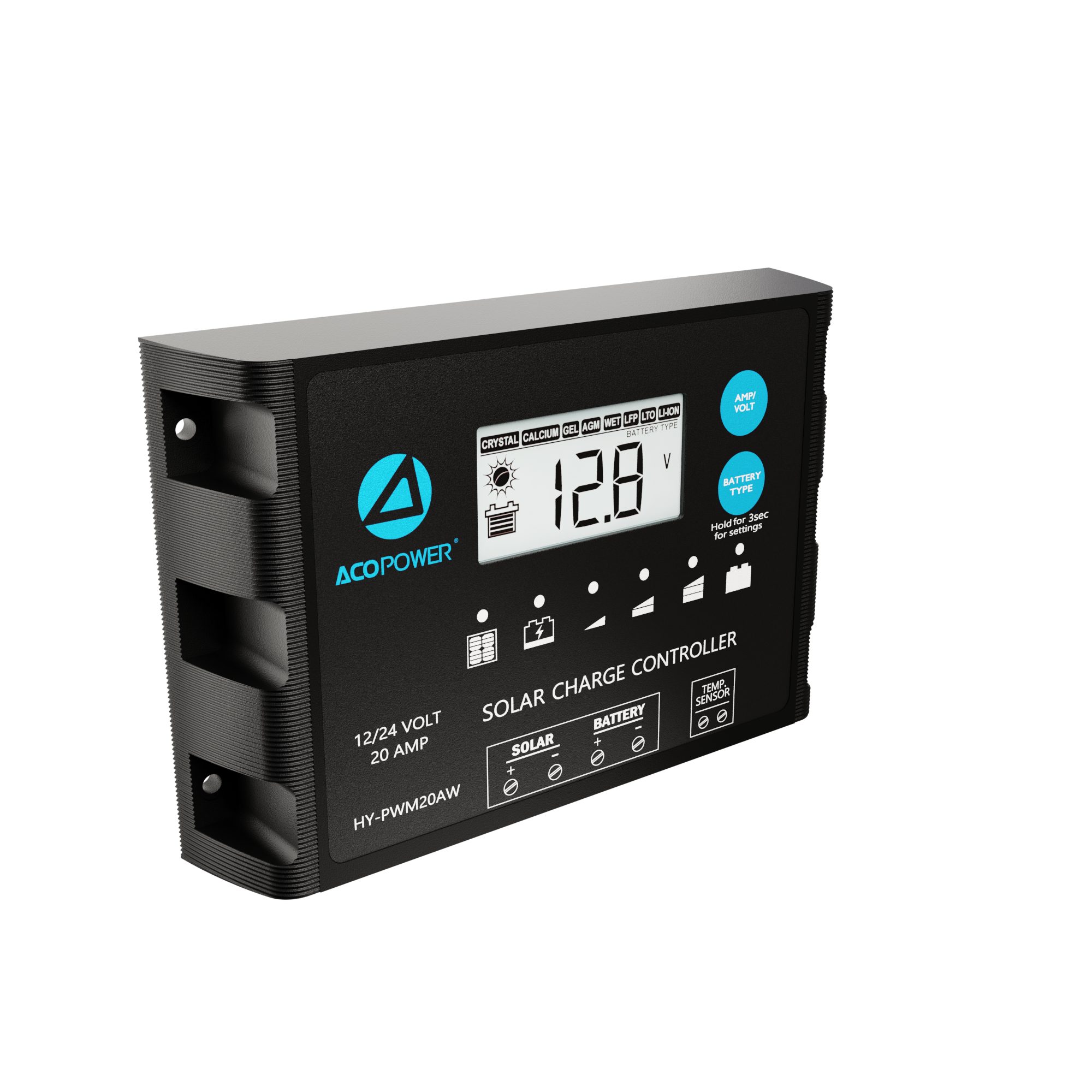 ACOPOWER 20A ProteusX Waterproof PWM Solar Charge Controller with Alligator Clips and MC4 Connectors