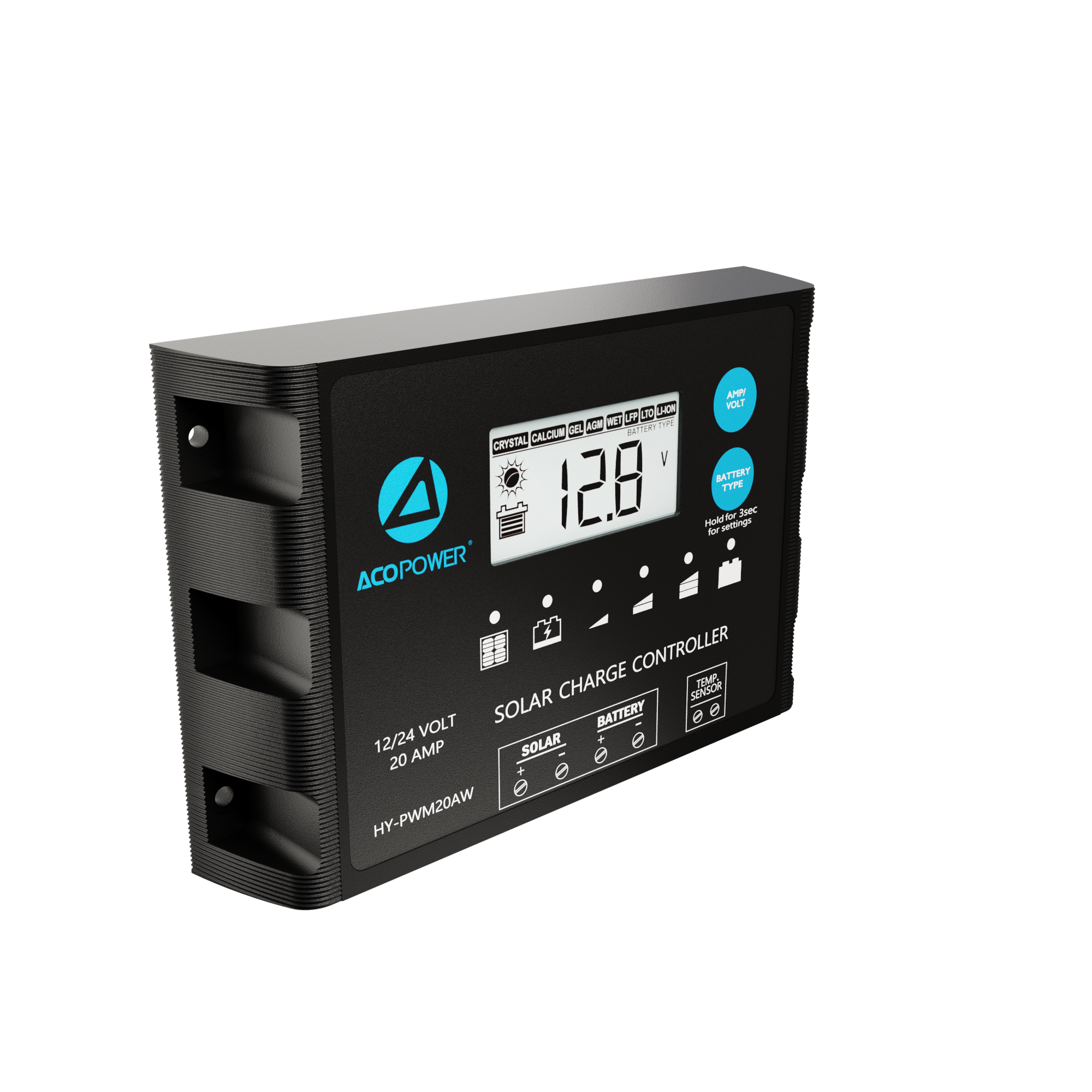 ACOPOWER 20A ProteusX Waterproof PWM Solar Charge Controller with Alligator Clips and MC4 Connectors