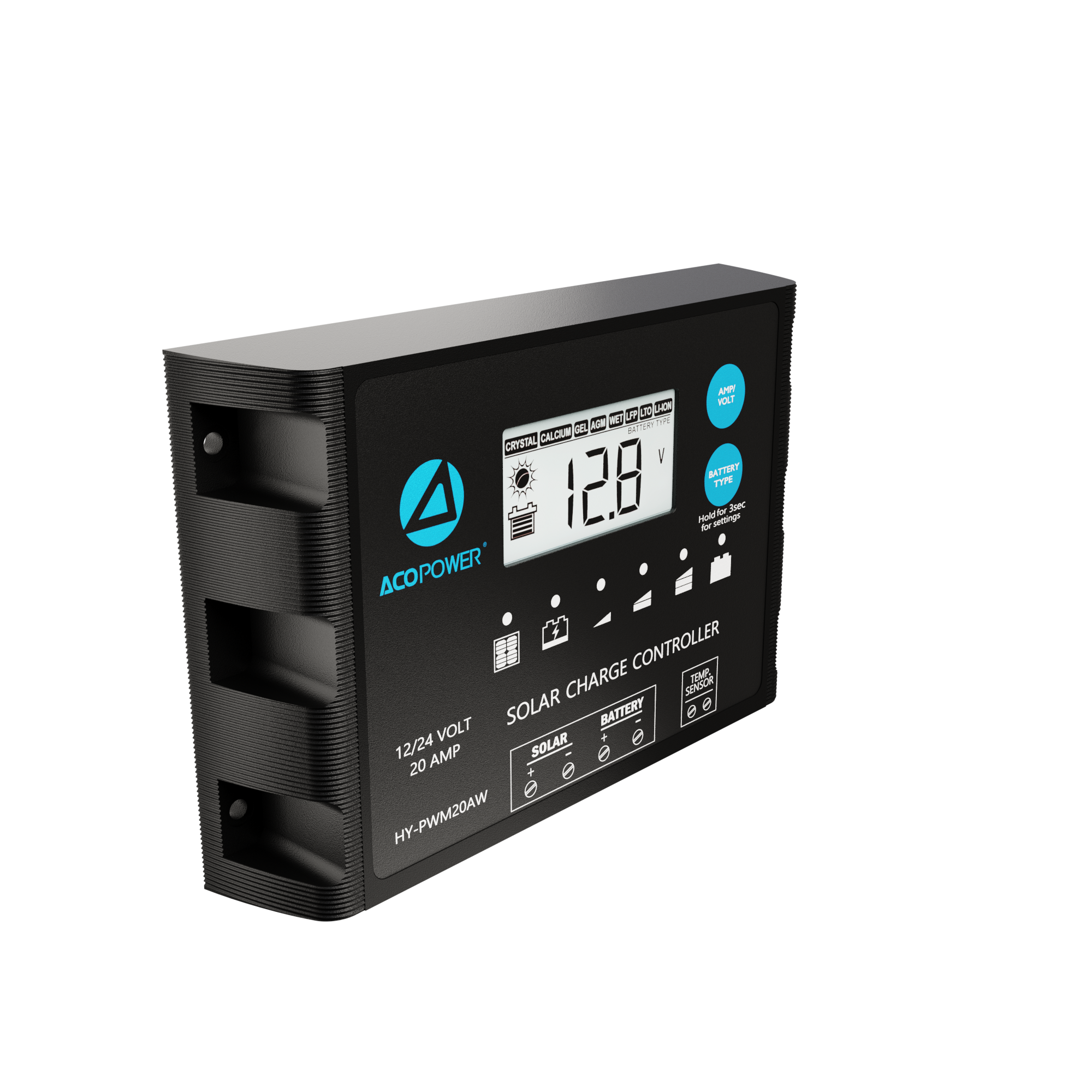 ACOPOWER 20A ProteusX Waterproof PWM Solar Charge Controller with Alligator Clips and MC4 Connectors